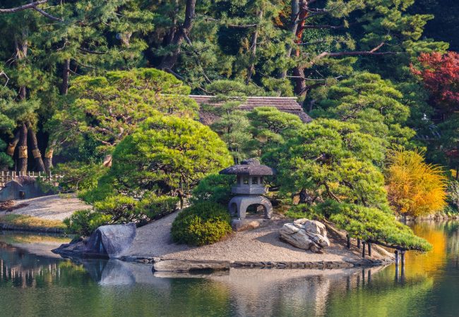 Okayama, Japan - November 17 2013: Kenroku-en garden built in 1700 by Ikeda Tsunamasa, lord of Okayama and is one of the Three Great Gardens of Japan