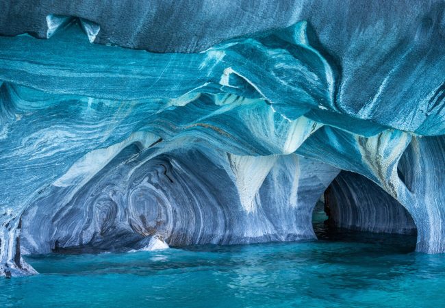 The Marble Caves (Spanish: Cuevas de Marmol ), a series of sculpted caves in the General Carrera Lake in Chile, Patagonia, South America.
